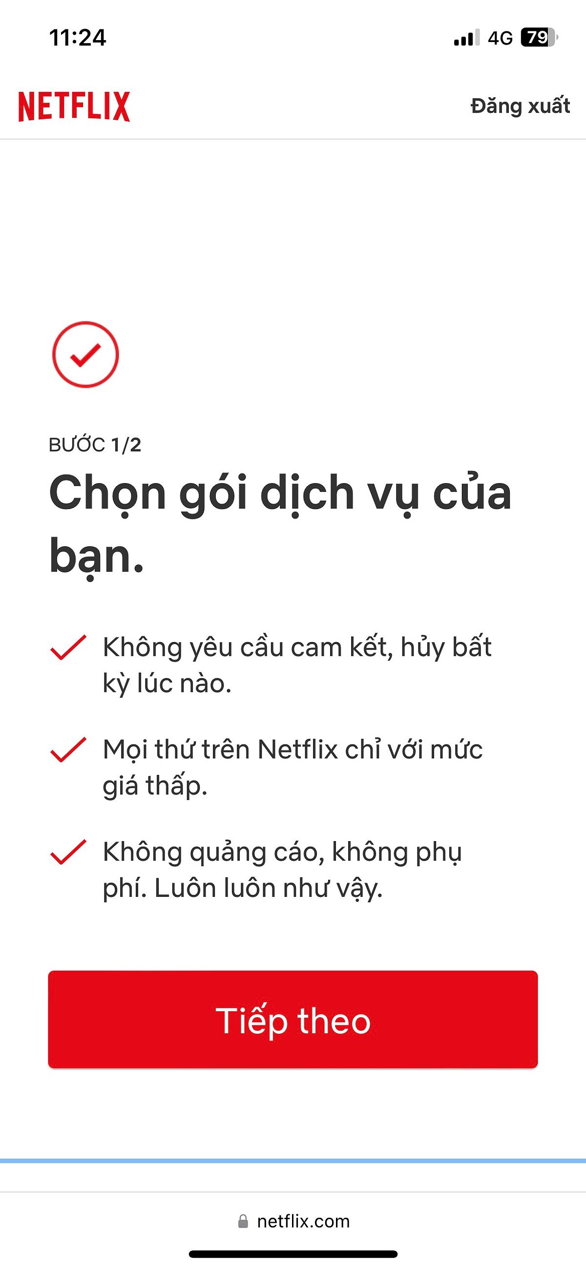 Bước 1: Vào Netflix.com > Chọn 1 trong các gói Netflix phù hợp”></span><span style=