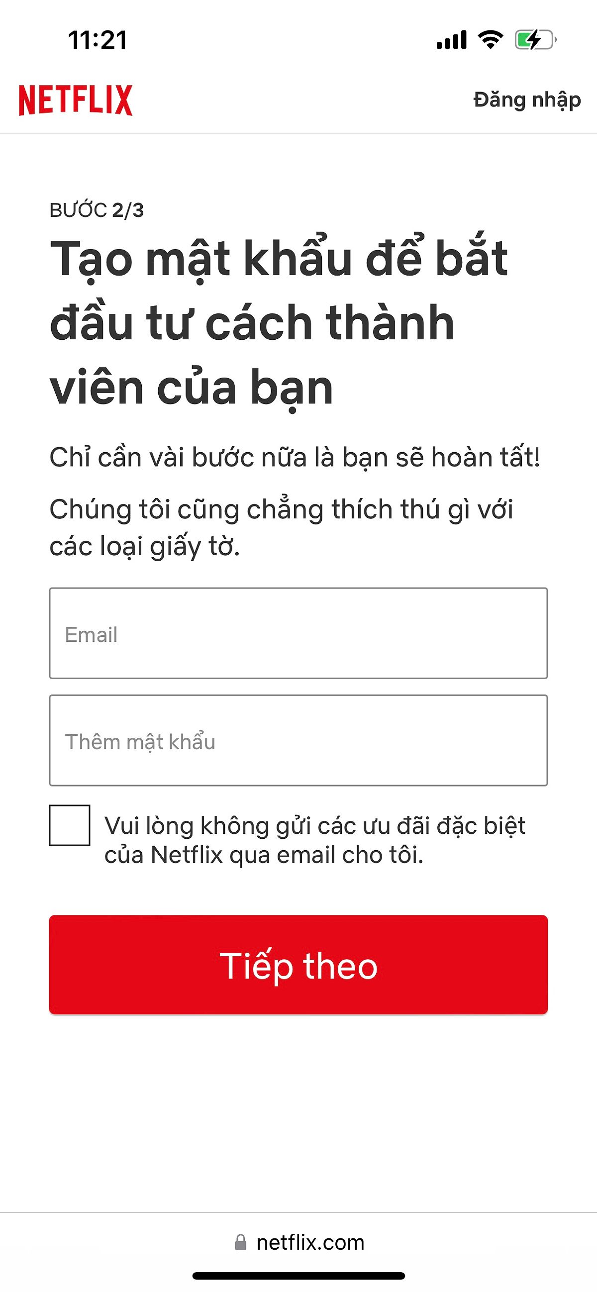 Bước 2: Đăng ký/đăng nhập bằng Email;